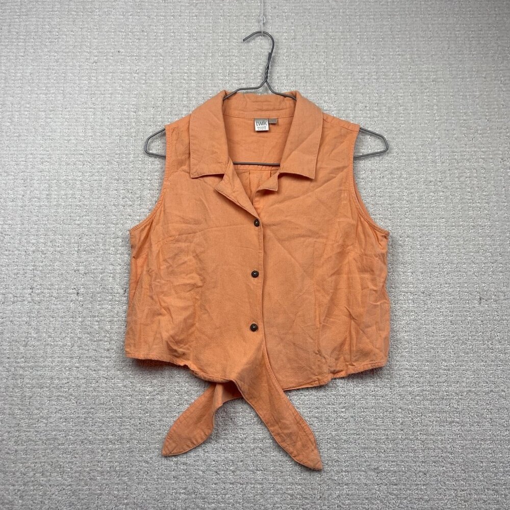 Twik By Simons Front Tie Blouse Top Faded Orange Linen Blend Top Festival Sz M